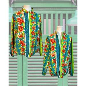 Vintage 80s 90s BonWorth Full-zip Hawaiian Floral Windbreaker Track Jacket 1X